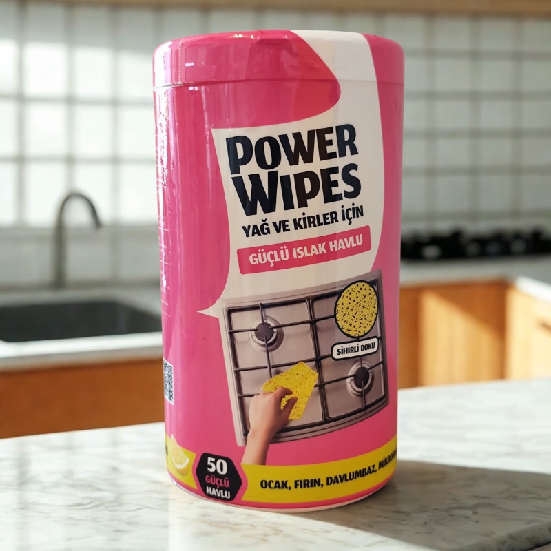 Power Wipes – Yağ ve Kir Temizleyici Islak Havlu (50 Adet)