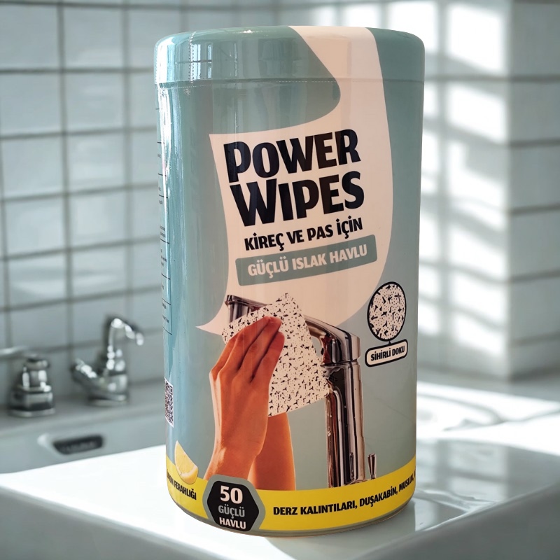 Power Wipes – Kireç ve Pas Temizleyici Islak Havlu (50 Adet)