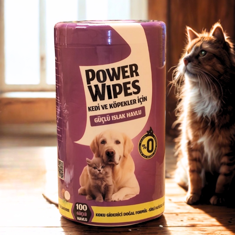 Power Wipes – Kedi ve Köpekler İçin Doğal Islak Havlu (50 Adet)